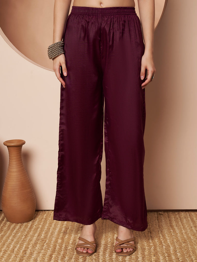 Purple Floral Aari Work Embroidered Kurta with Palazzo & Embroidered Dupatta