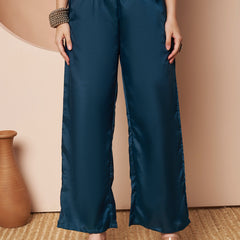 Teal Blue Floral Aari Work Embroidered Kurta with Palazzo & Embroidered Dupatta