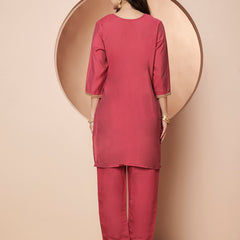 Poshak Hub Women Pink Embroidered Neck Co-Ord Set