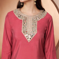 Poshak Hub Women Pink Embroidered Neck Co-Ord Set