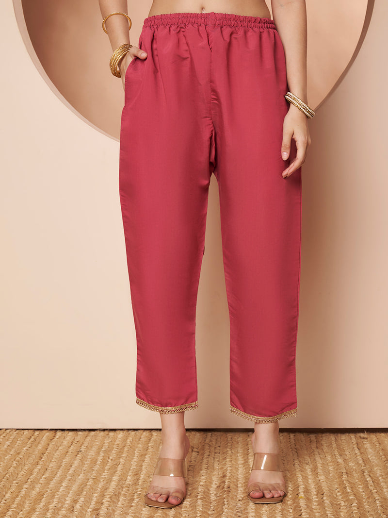 Poshak Hub Women Pink Embroidered Neck Co-Ord Set