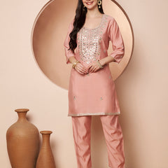 Poshak Hub Women Peach Gota patti Mirror work Embroidery Co-Ord Set