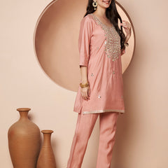 Poshak Hub Women Peach Gota patti Mirror work Embroidery Co-Ord Set