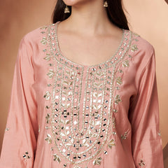 Poshak Hub Women Peach Gota patti Mirror work Embroidery Co-Ord Set