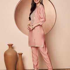 Poshak Hub Women Peach Gota patti Mirror work Embroidery Co-Ord Set