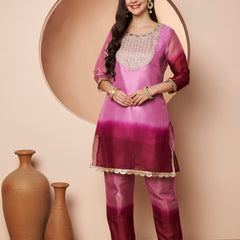 Poshak Hub Women stunning Pink Ombre Embroidered Neck Co-Ord Set