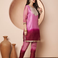 Poshak Hub Women stunning Pink Ombre Embroidered Neck Co-Ord Set