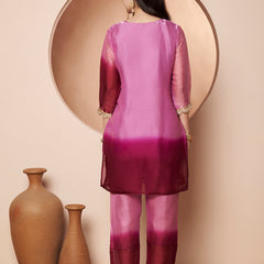 Poshak Hub Women stunning Pink Ombre Embroidered Neck Co-Ord Set