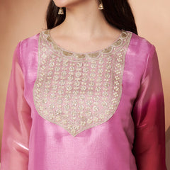 Poshak Hub Women stunning Pink Ombre Embroidered Neck Co-Ord Set