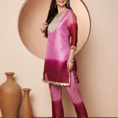 Poshak Hub Women stunning Pink Ombre Embroidered Neck Co-Ord Set