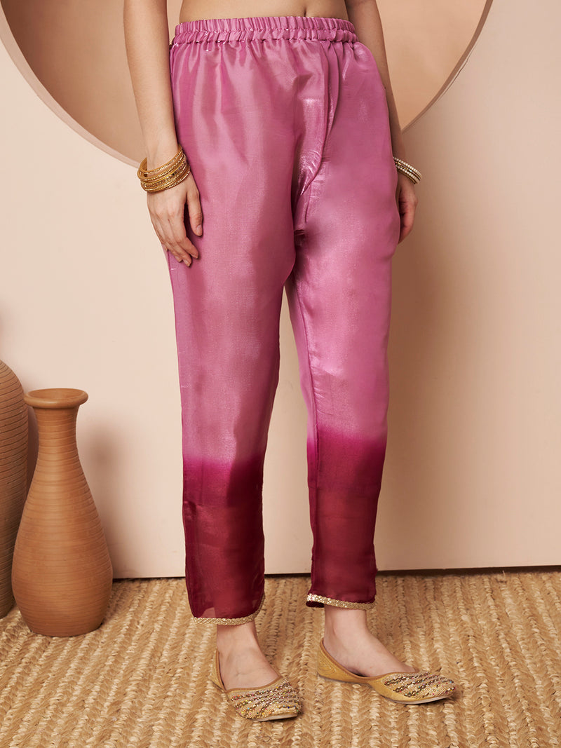 Poshak Hub Women stunning Pink Ombre Embroidered Neck Co-Ord Set