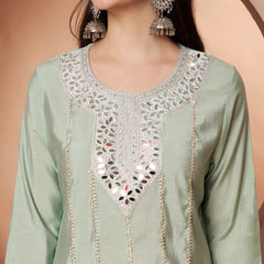 Poshak Hub Women Sea Green Embroidered Neck Co-Ord Set