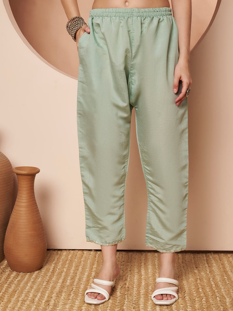 Poshak Hub Women Sea Green Embroidered Neck Co-Ord Set