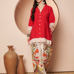 Poshak Hub Women Magenta Co-Ord Set, Shirt Style Tunic with Printed Palazzo