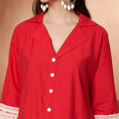 Poshak Hub Women Magenta Co-Ord Set, Shirt Style Tunic with Printed Palazzo