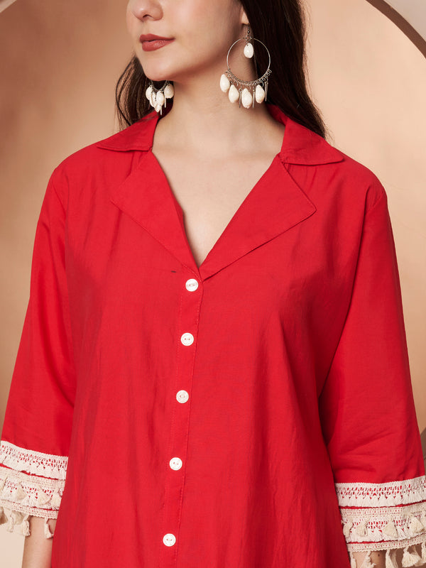 Poshak Hub Women Magenta Co-Ord Set, Shirt Style Tunic with Printed Palazzo