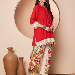 Poshak Hub Women Magenta Co-Ord Set, Shirt Style Tunic with Printed Palazzo