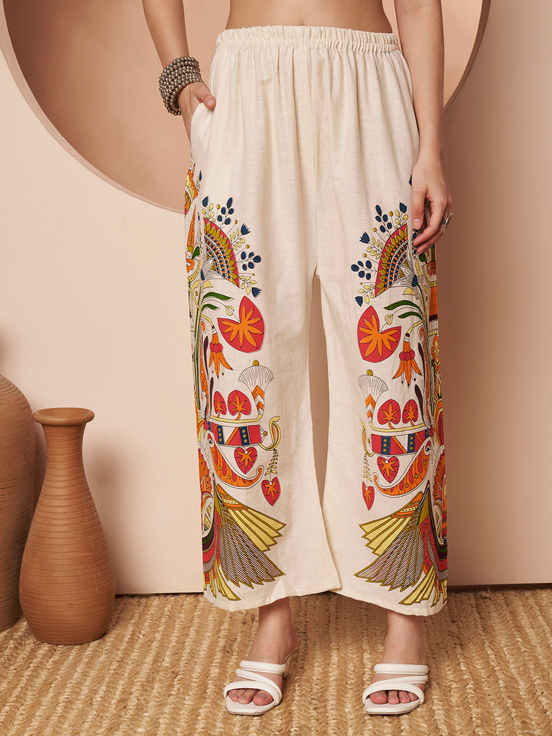 Poshak Hub Women Magenta Co-Ord Set, Shirt Style Tunic with Printed Palazzo