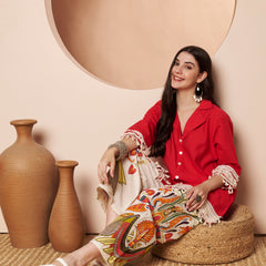 Poshak Hub Women Magenta Co-Ord Set, Shirt Style Tunic with Printed Palazzo