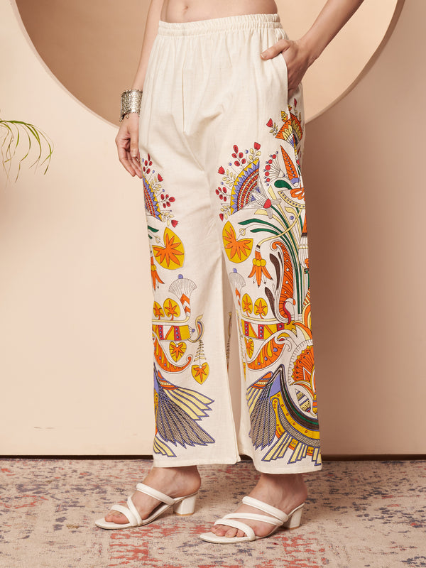 Poshak Hub Women Yellow Co-Ord Set, Shirt Style Tunic with Printed Palazzo