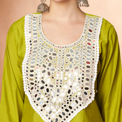 Poshak Hub Women Lime Green Embroidered Neck Co-Ord Set