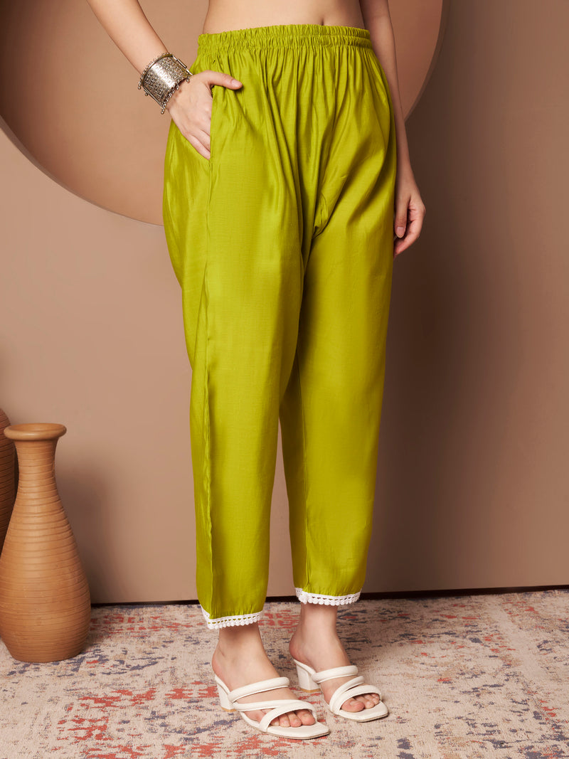 Poshak Hub Women Lime Green Embroidered Neck Co-Ord Set