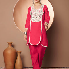 Poshak Hub Women Magenta Embroidered Neck Co-Ord Set
