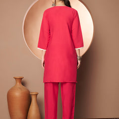 Poshak Hub Women Magenta Embroidered Neck Co-Ord Set