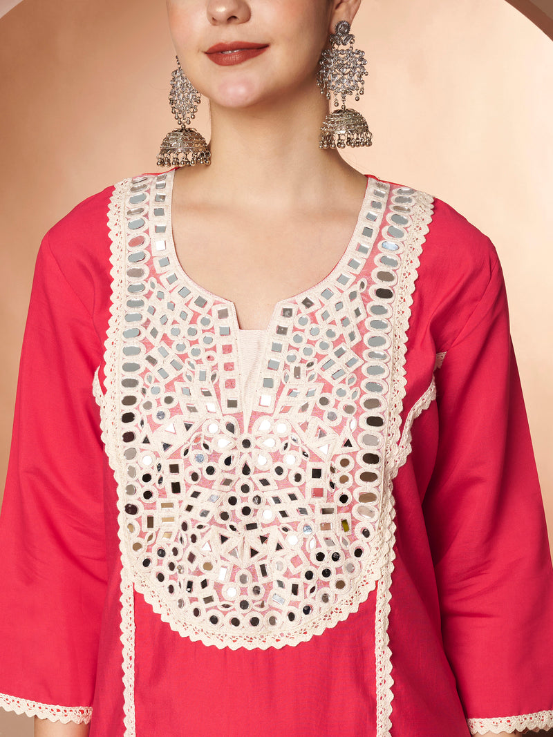 Poshak Hub Women Magenta Embroidered Neck Co-Ord Set