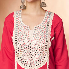 Poshak Hub Women Magenta Embroidered Neck Co-Ord Set