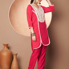 Poshak Hub Women Magenta Embroidered Neck Co-Ord Set