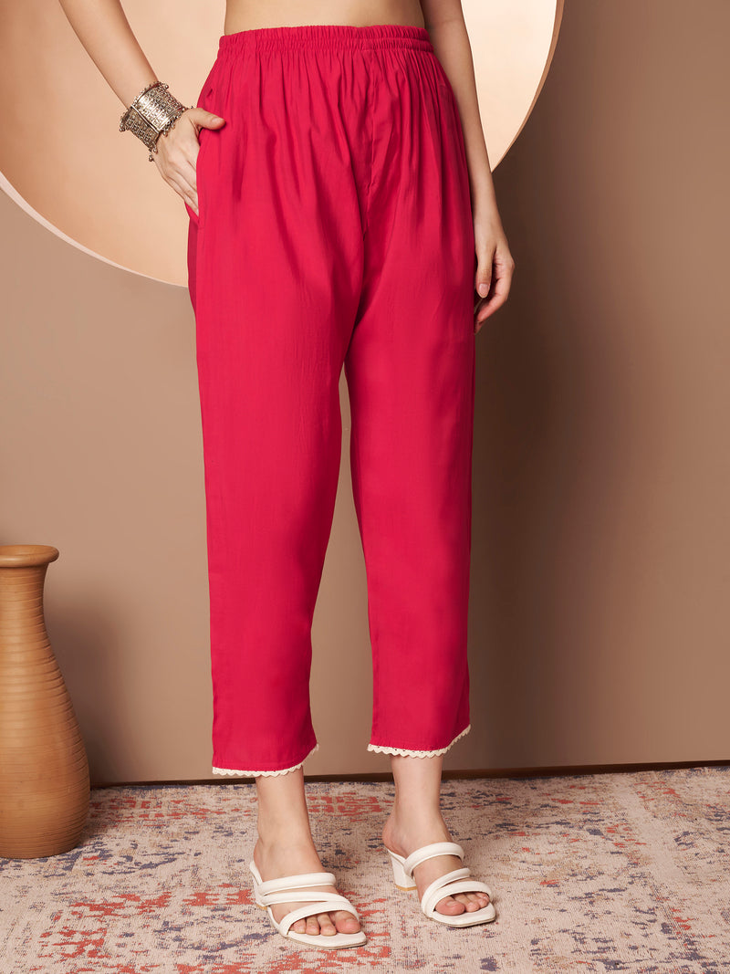 Poshak Hub Women Magenta Embroidered Neck Co-Ord Set