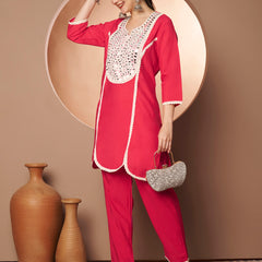 Poshak Hub Women Magenta Embroidered Neck Co-Ord Set