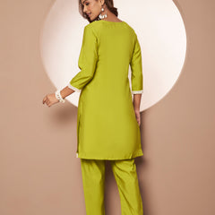 Poshak Hub Women Lime Green Embroidered Neck Co-Ord Set