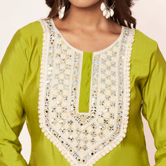 Poshak Hub Women Lime Green Embroidered Neck Co-Ord Set