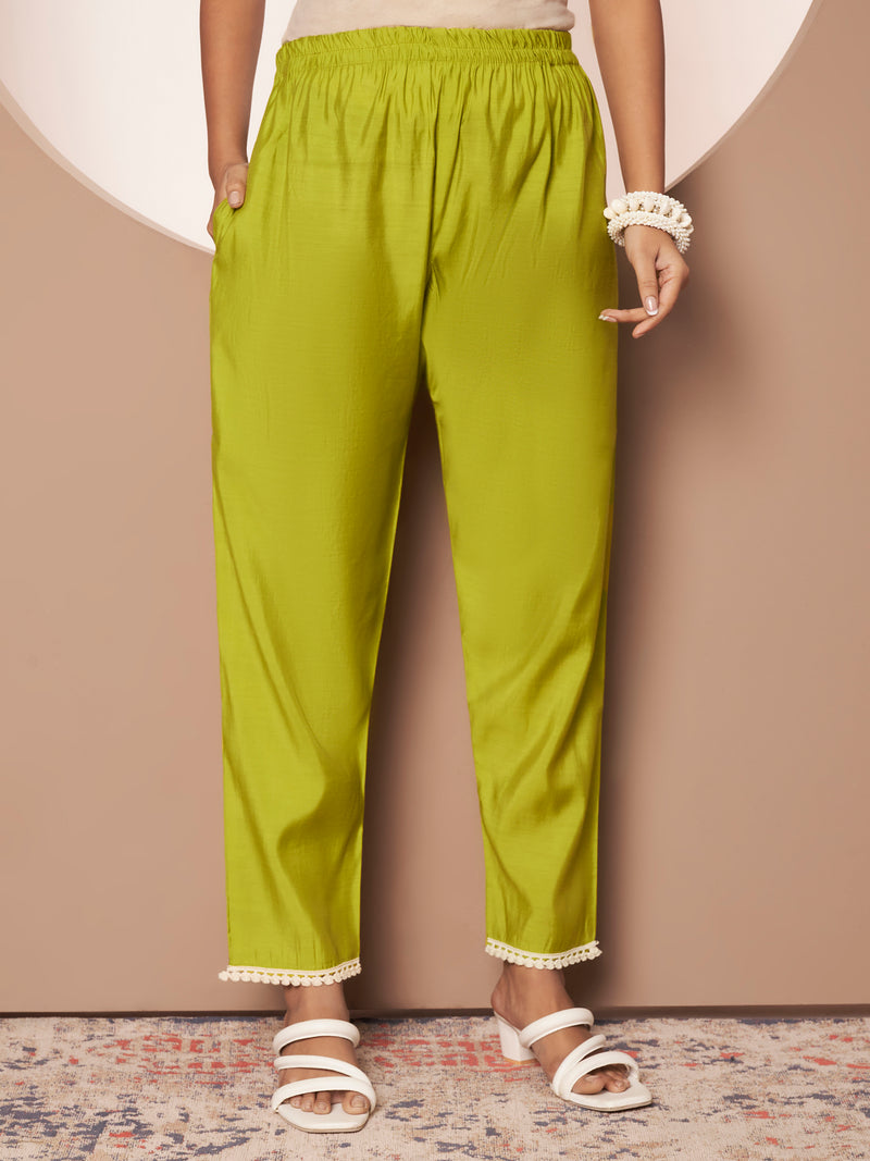 Poshak Hub Women Lime Green Embroidered Neck Co-Ord Set