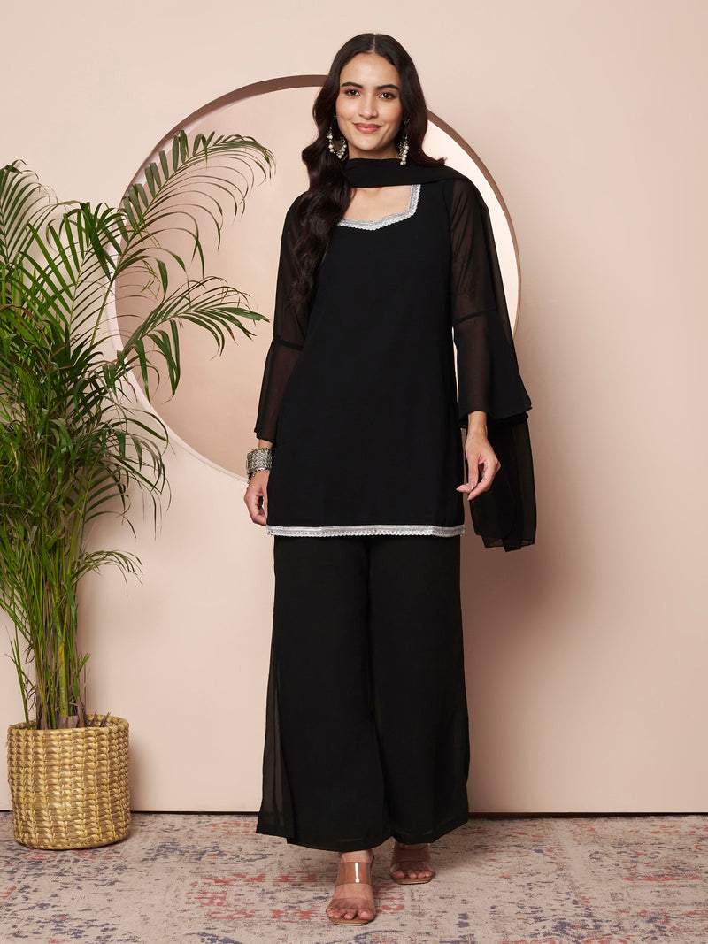 Embellished Kurta with Flared Palazzo Set