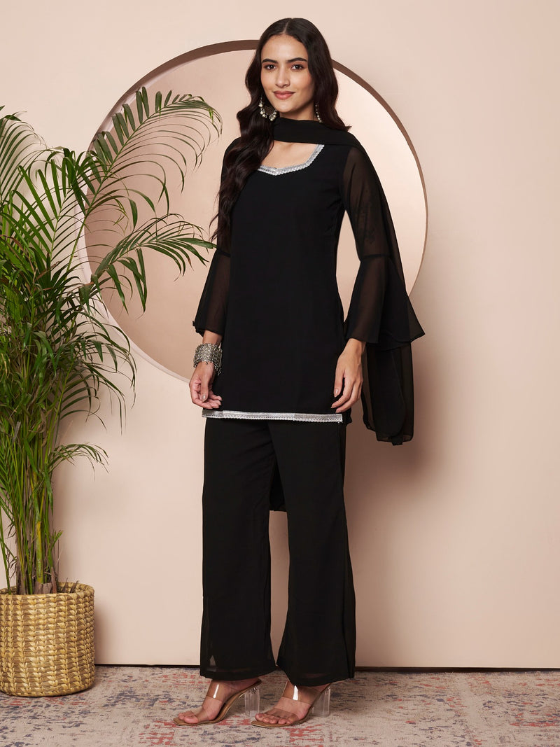 Embellished Kurta with Flared Palazzo Set