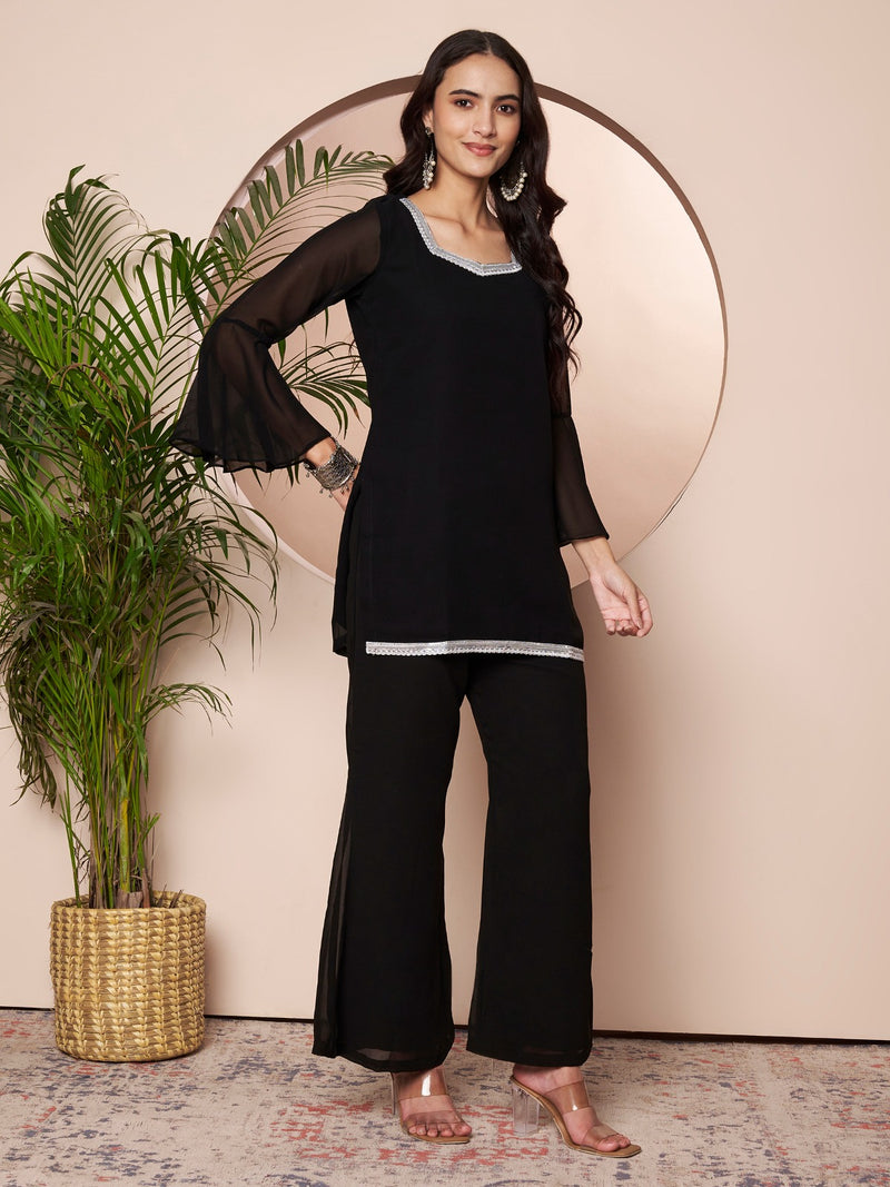 Embellished Kurta with Flared Palazzo Set
