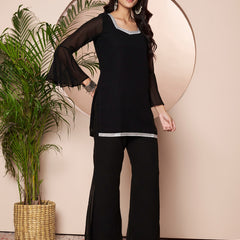 Embellished Kurta with Flared Palazzo Set