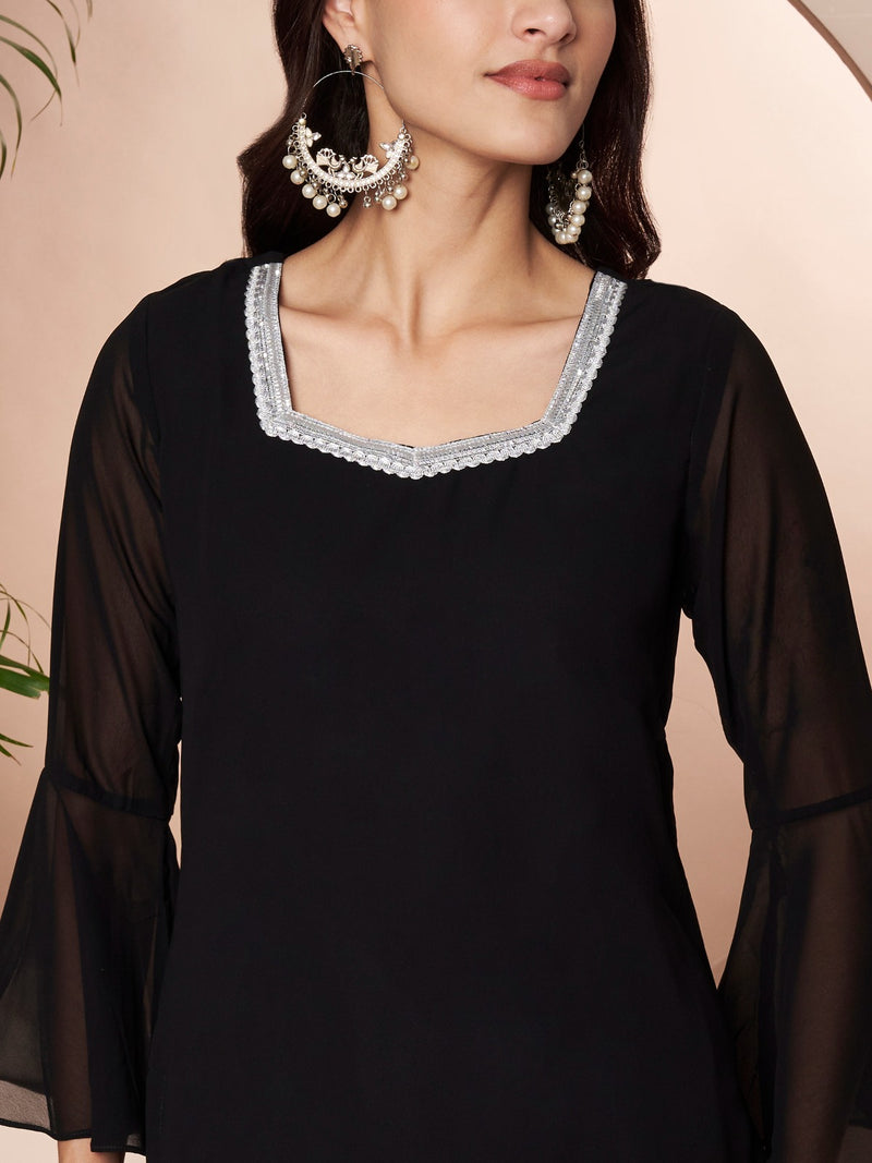 Embellished Kurta with Flared Palazzo Set