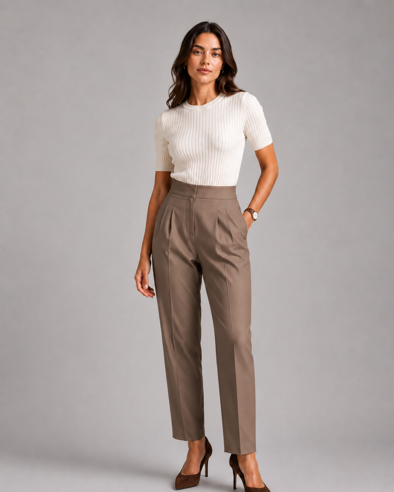 High-Waist Pleated Trousers – Tailored Straight-Leg Formal Pants