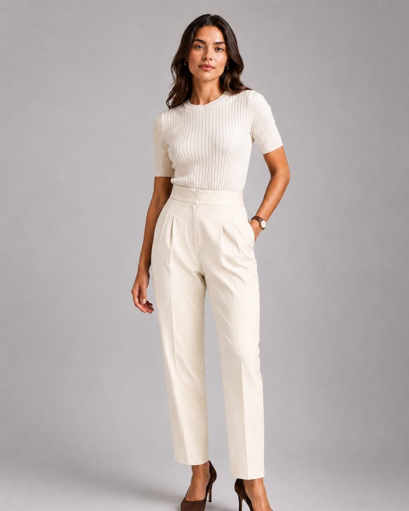 High-Waist Pleated Trousers – Tailored Straight-Leg Formal Pants