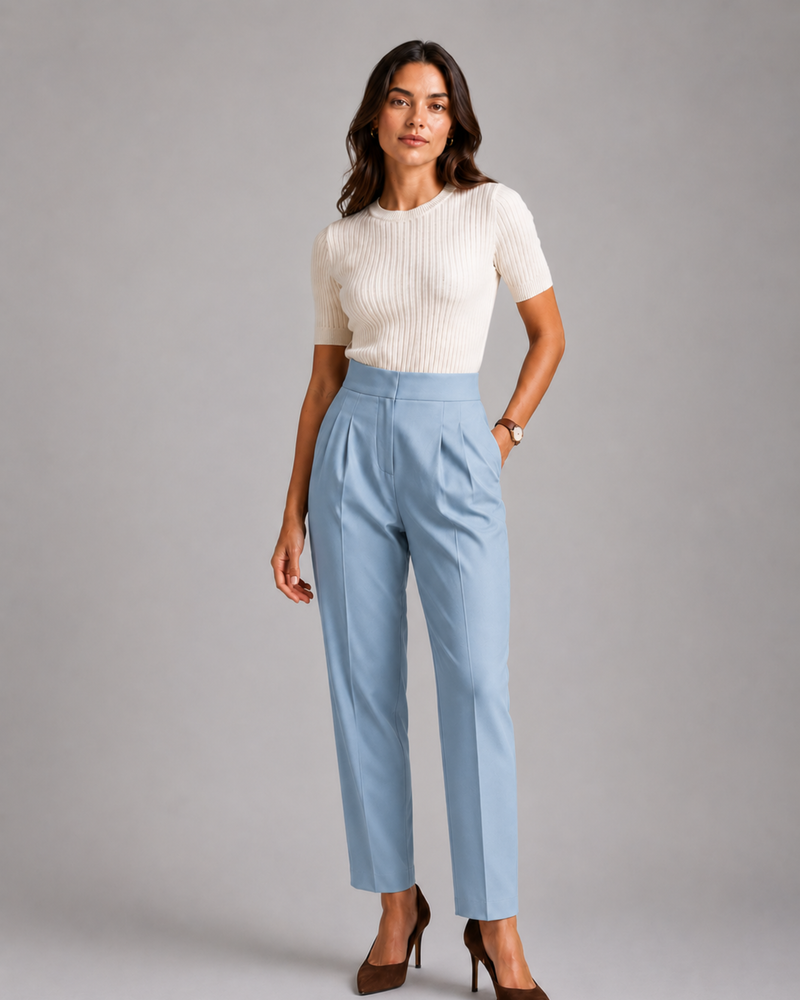 High-Waist Pleated Trousers – Tailored Straight-Leg Formal Pants
