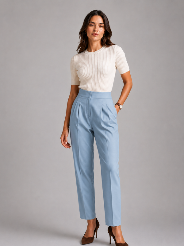 High-Waist Pleated Trousers – Tailored Straight-Leg Formal Pants