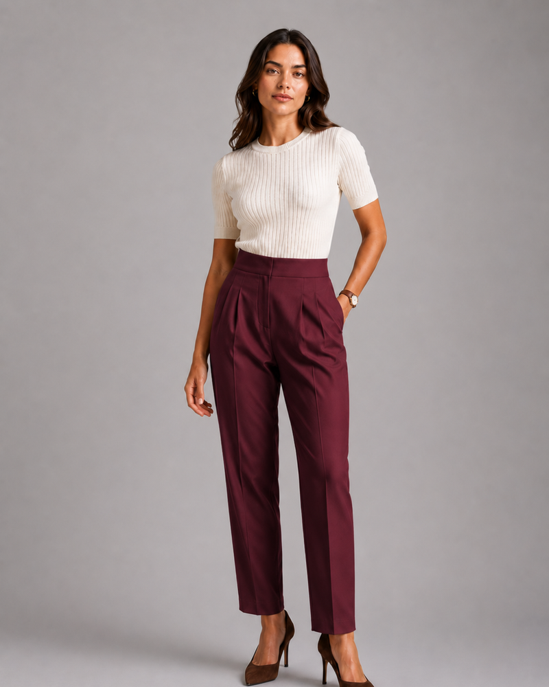 High-Waist Pleated Trousers – Tailored Straight-Leg Formal Pants