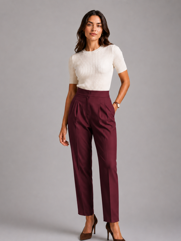 High-Waist Pleated Trousers – Tailored Straight-Leg Formal Pants