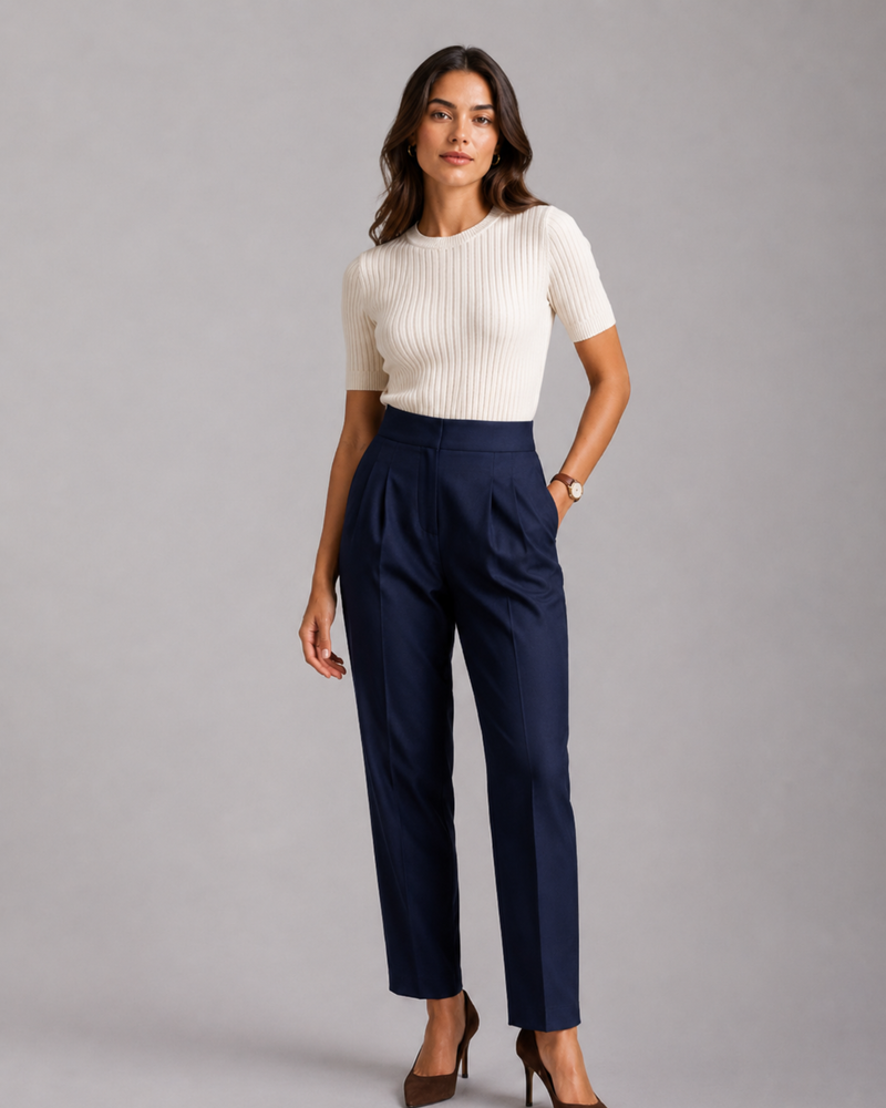High-Waist Pleated Trousers – Tailored Straight-Leg Formal Pants