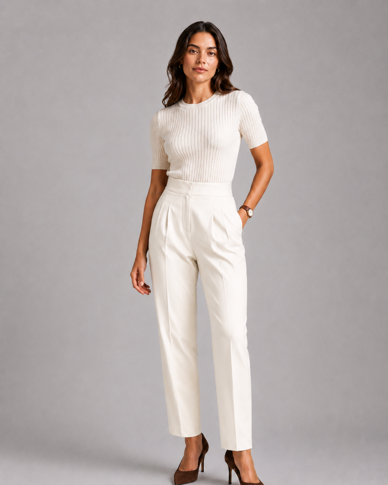 High-Waist Pleated Trousers – Tailored Straight-Leg Formal Pants