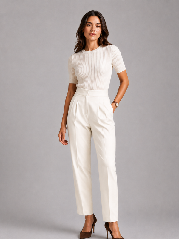 High-Waist Pleated Trousers – Tailored Straight-Leg Formal Pants